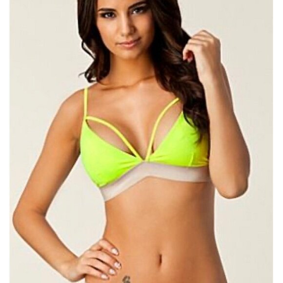 Cheap Monday X Strap Top Yellow Neon Bright Strappy Edgy Cutouts Bikini Bralette - Picture 1 of 9